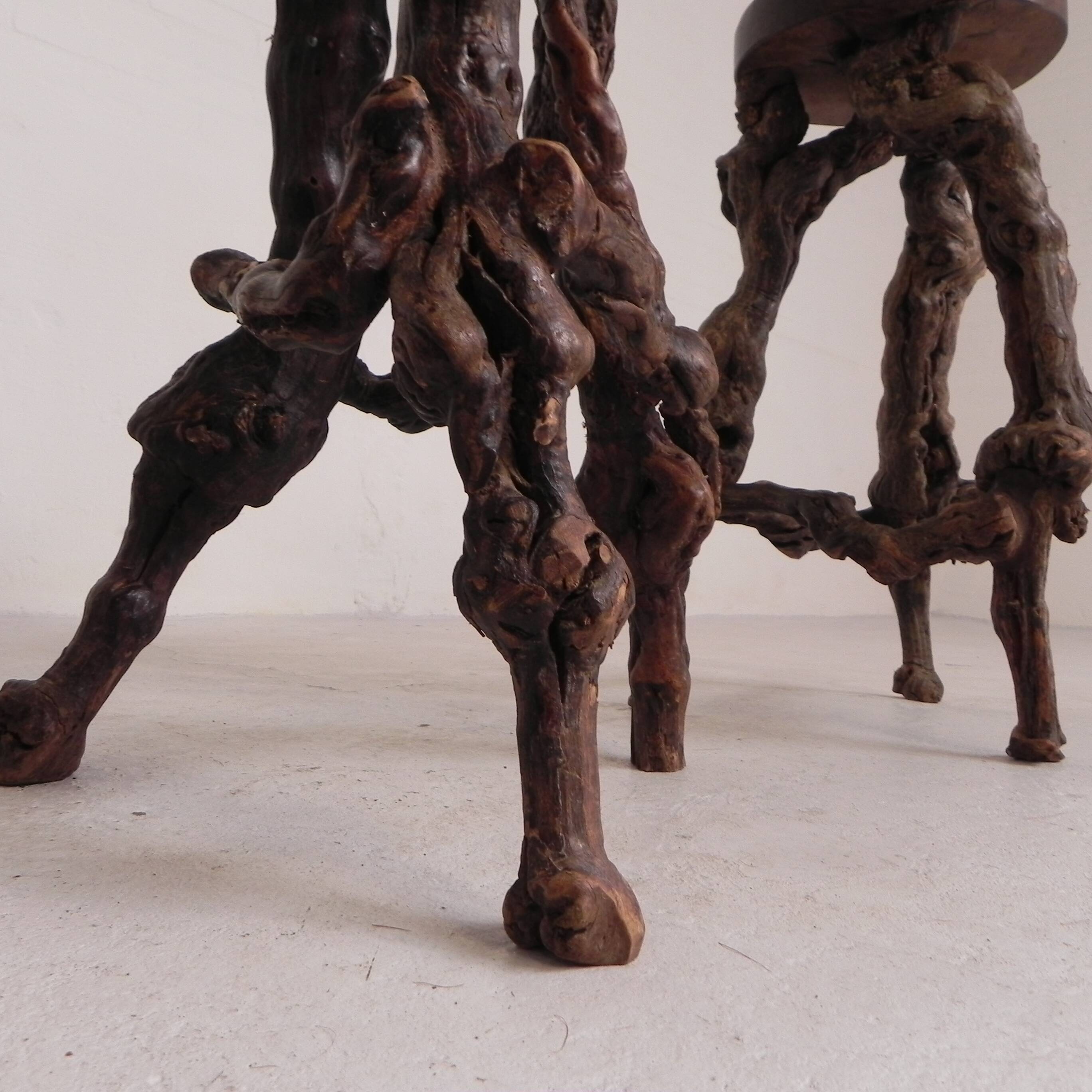 Set of 3 vintage wooden vine bar stools, 1960s