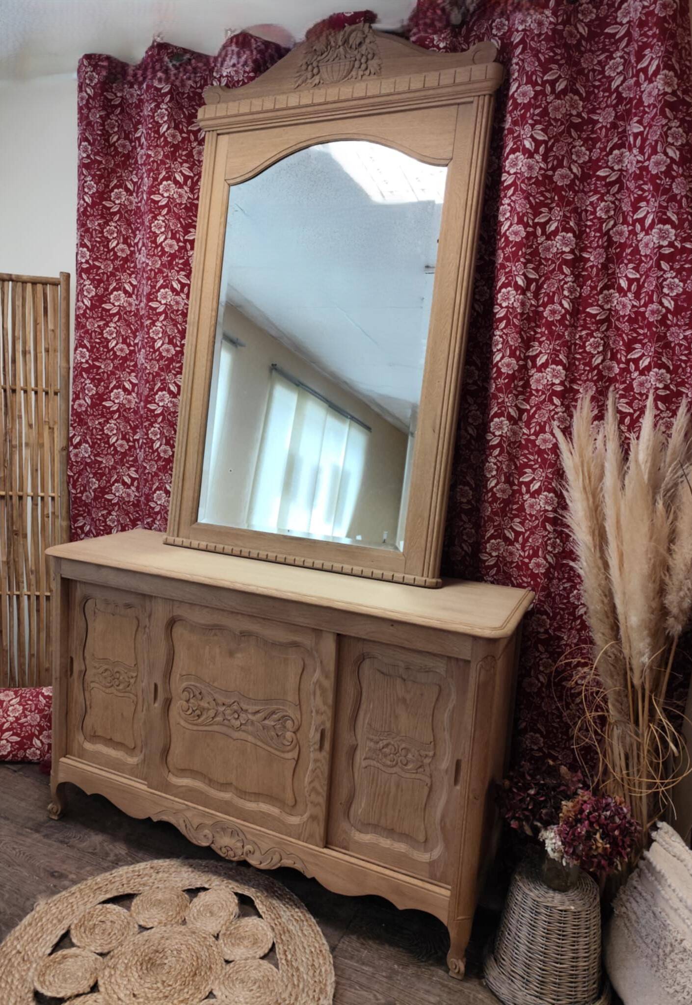 Oak trumeau mirror