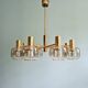 Large designer chandelier in brass and smoked glass globes, 1970s