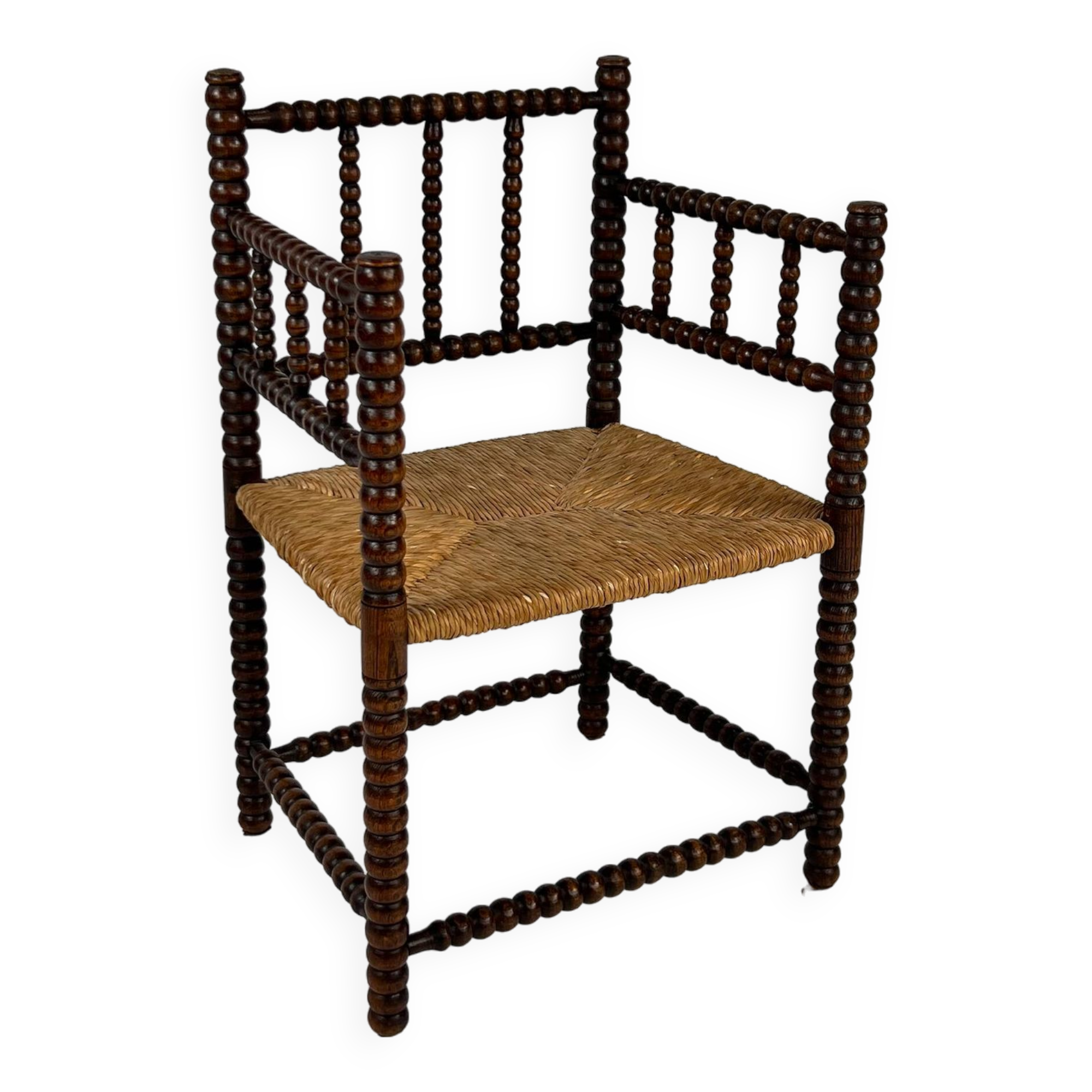 Stained Beechwood Bobbin Armchair in Jacobean Style, 1900s