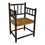 Fauteuil en hêtre teinté et paille de style Jacobéen, 1900s