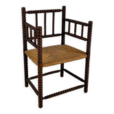 Beech armchair stained and straw in Jacobean style, 1900s