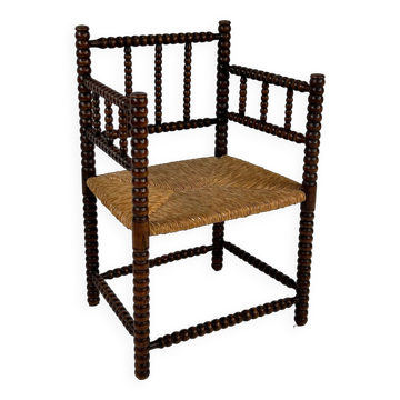 Beech armchair stained and straw in Jacobean style, 1900s