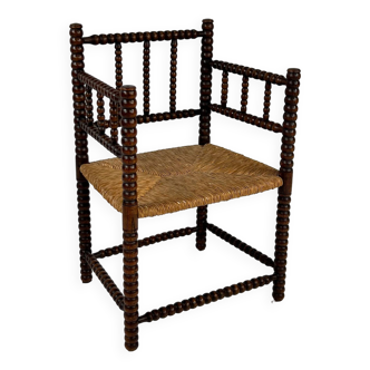 Stained Beechwood Bobbin Armchair in Jacobean Style, 1900s