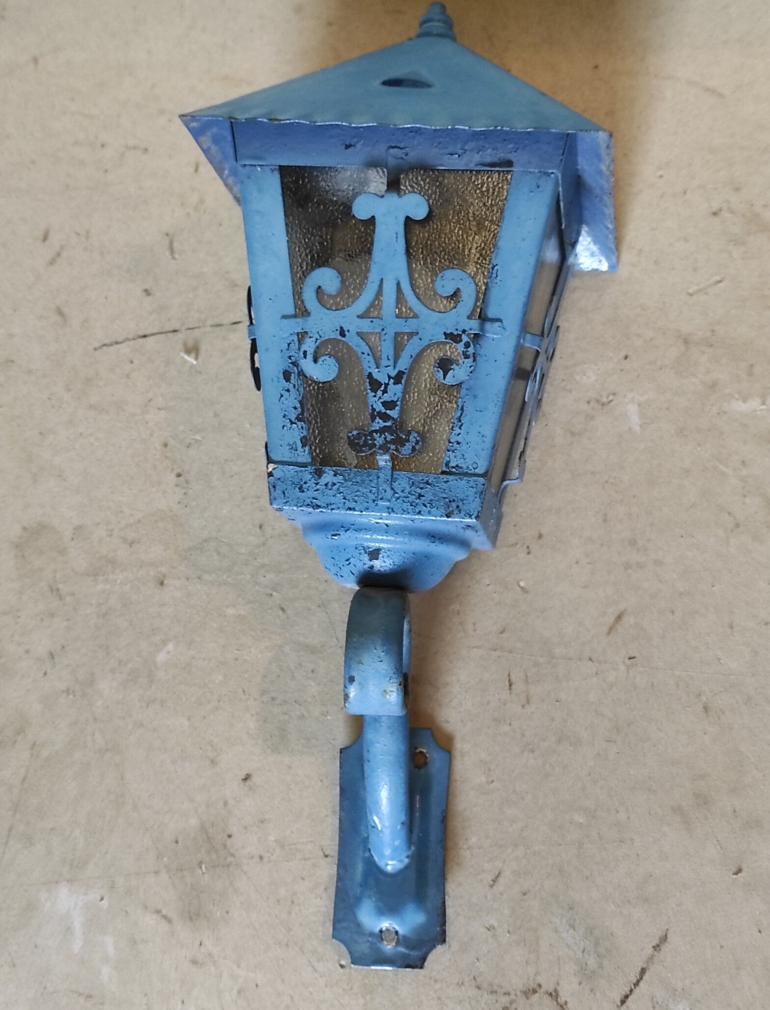 Old wall lamp vintage lantern hall and outdoor patina blue pastel