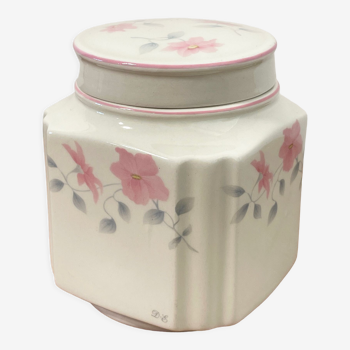 Sadler England Square Ginger Jar ou Coffee Jar avec motif de fleurs roses, fabriqué pour Douwe Egberts