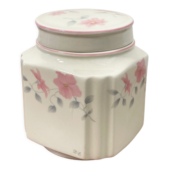 Sadler England Square Ginger Jar ou Coffee Jar avec motif de fleurs roses, fabriqué pour Douwe Egberts