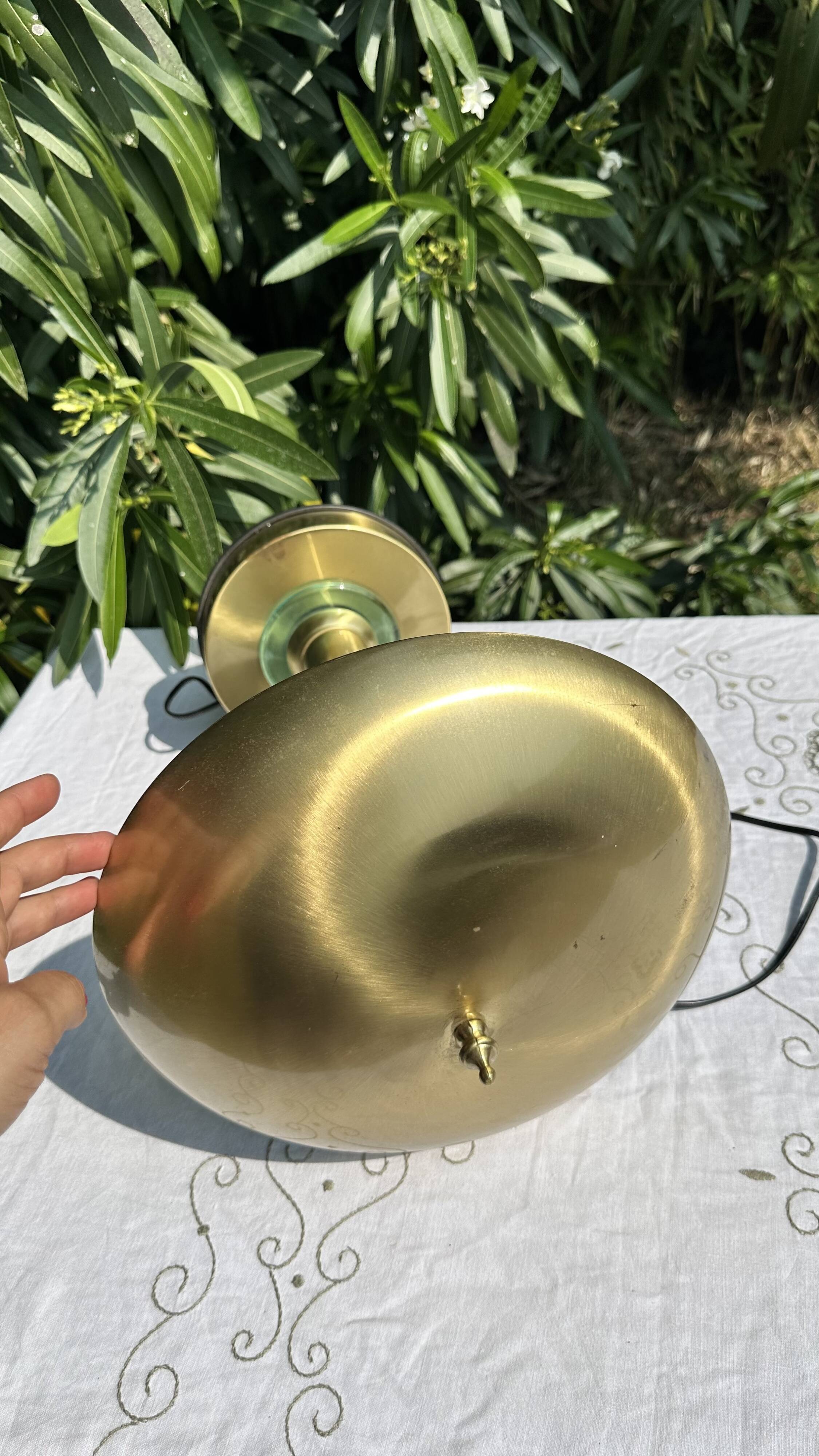 70s Large Vintage Mushroom Lamp - Glass & Gold Metal