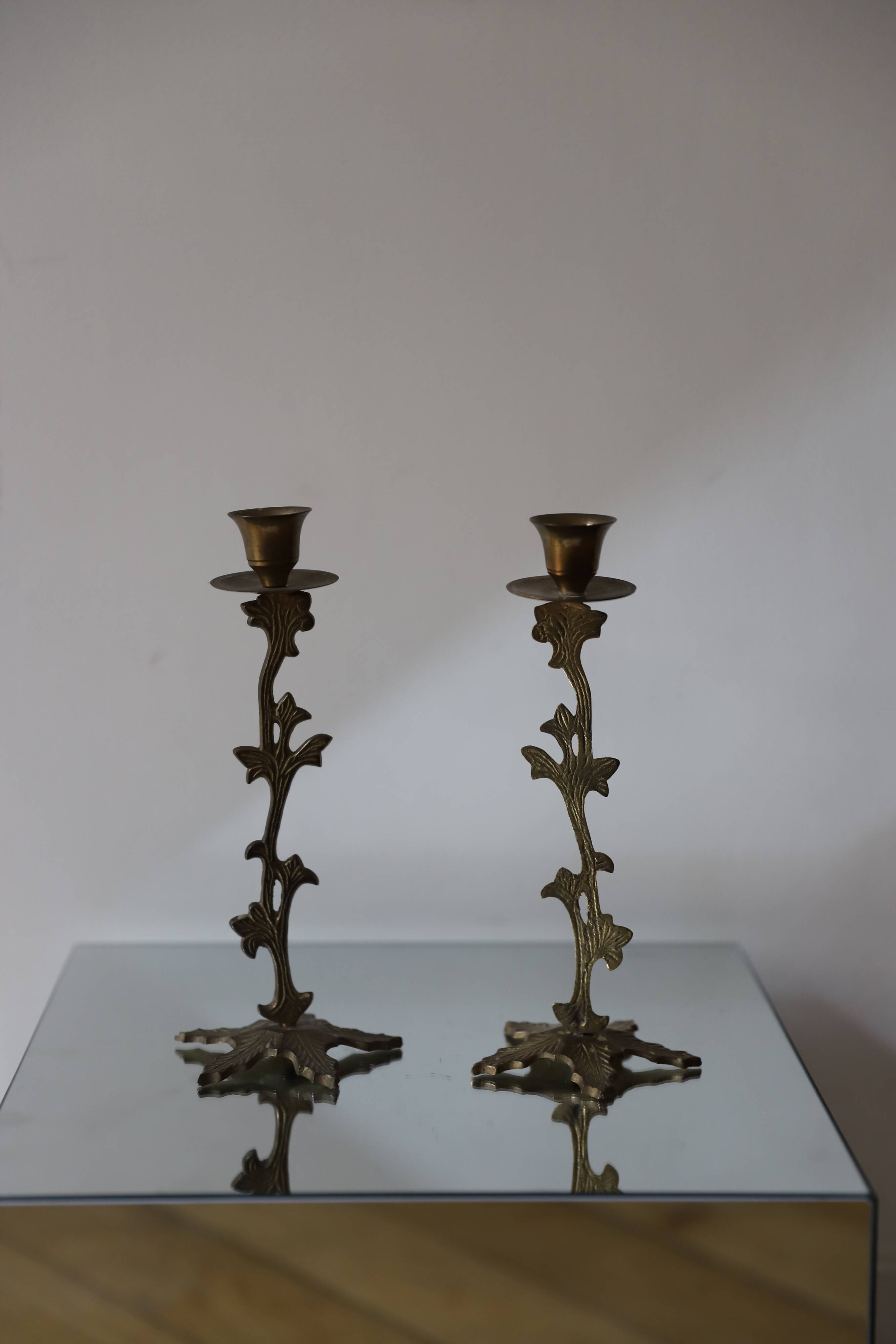 set of 2 brass candle holders