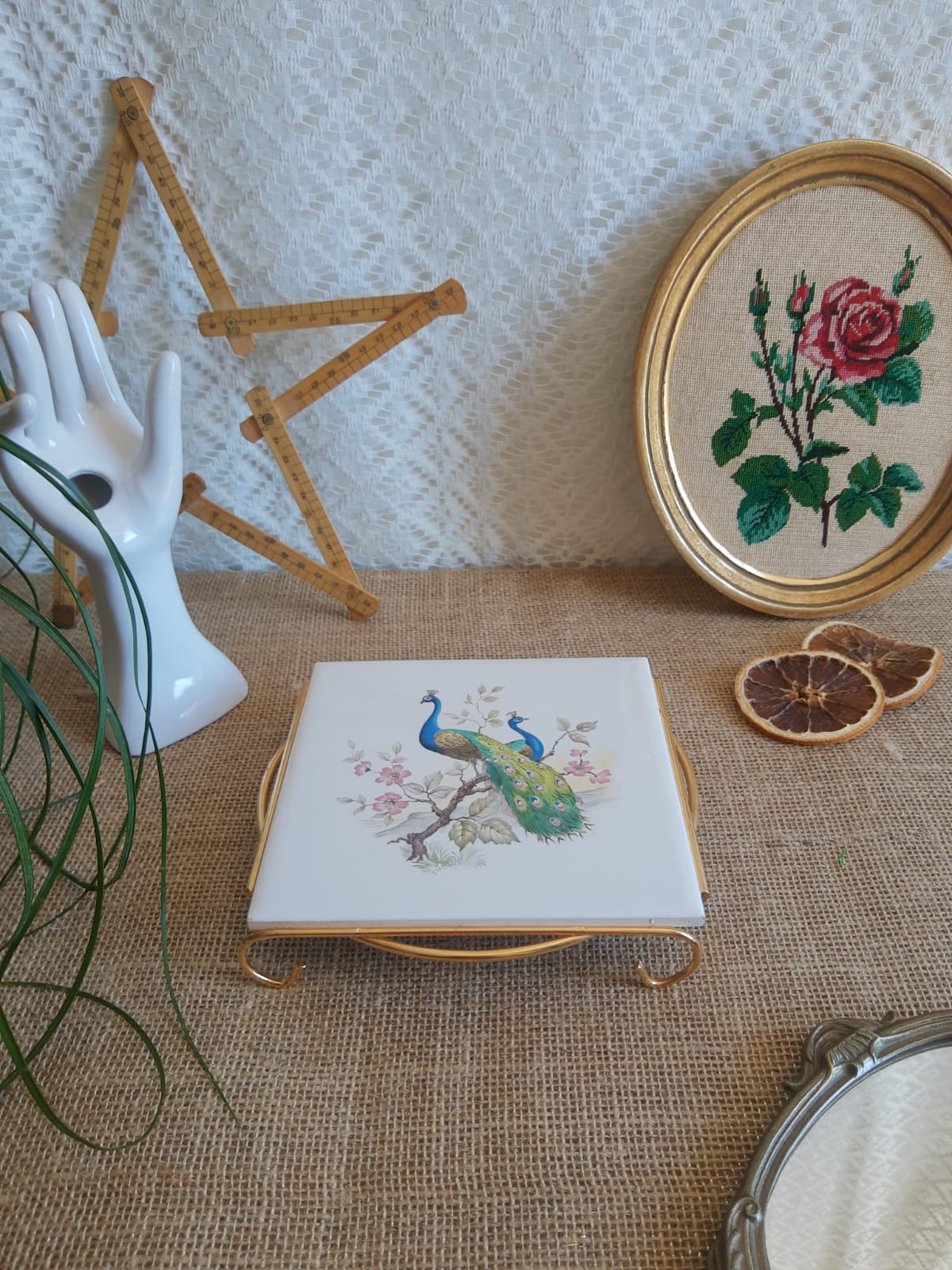 Dish coaster mettlach vintage peacock patterns