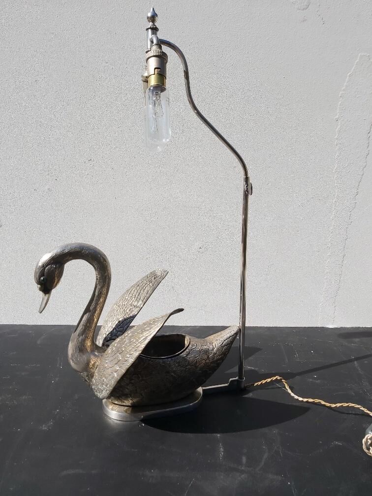 Silver bronze swan lamp 70s