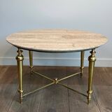 Brass coffee table with a white marble top.
