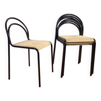 Chaises de salle à manger vintage en corde de papier tubulaire