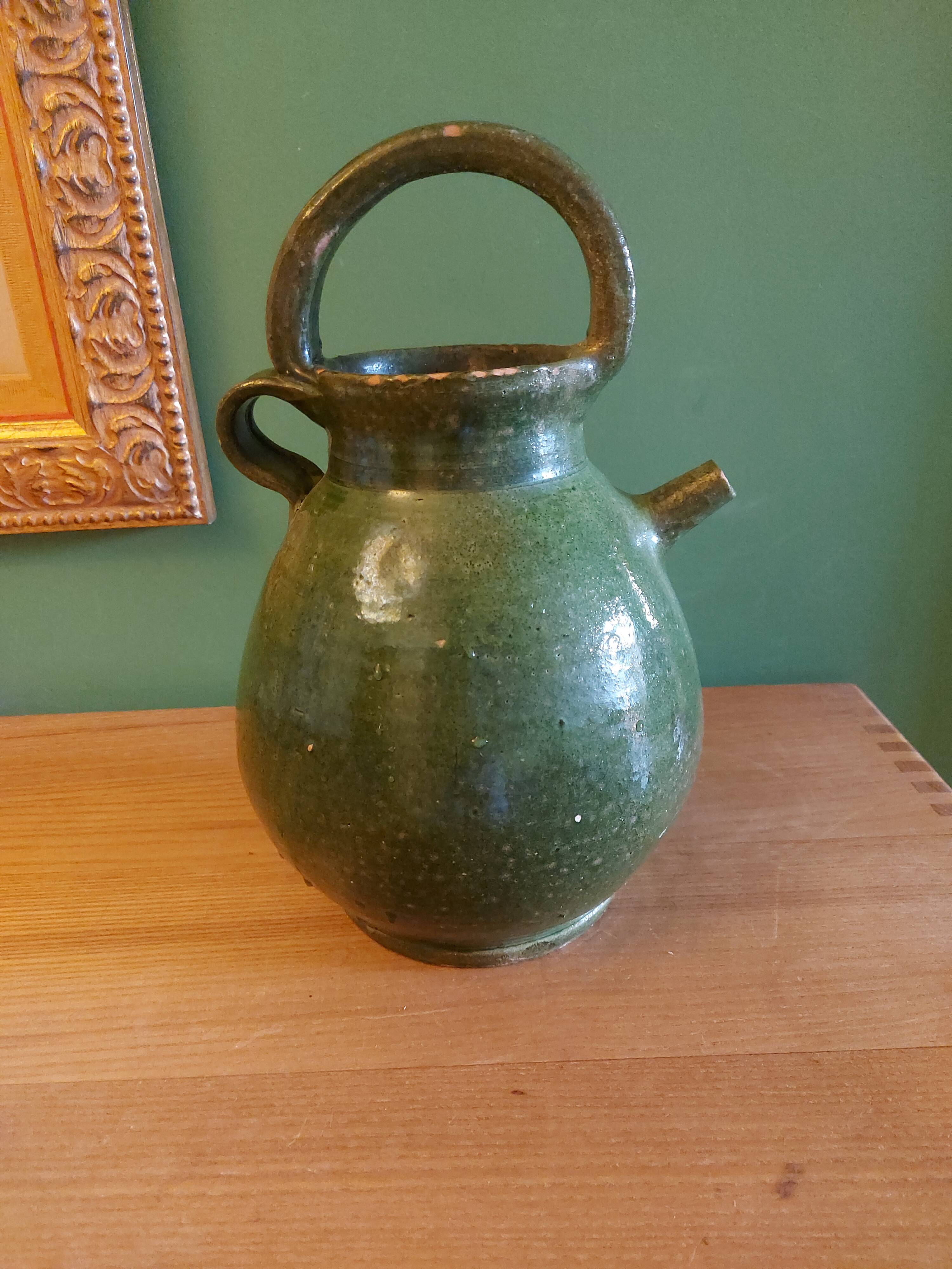 Jug, glazed earthenware gargoulette, Provence