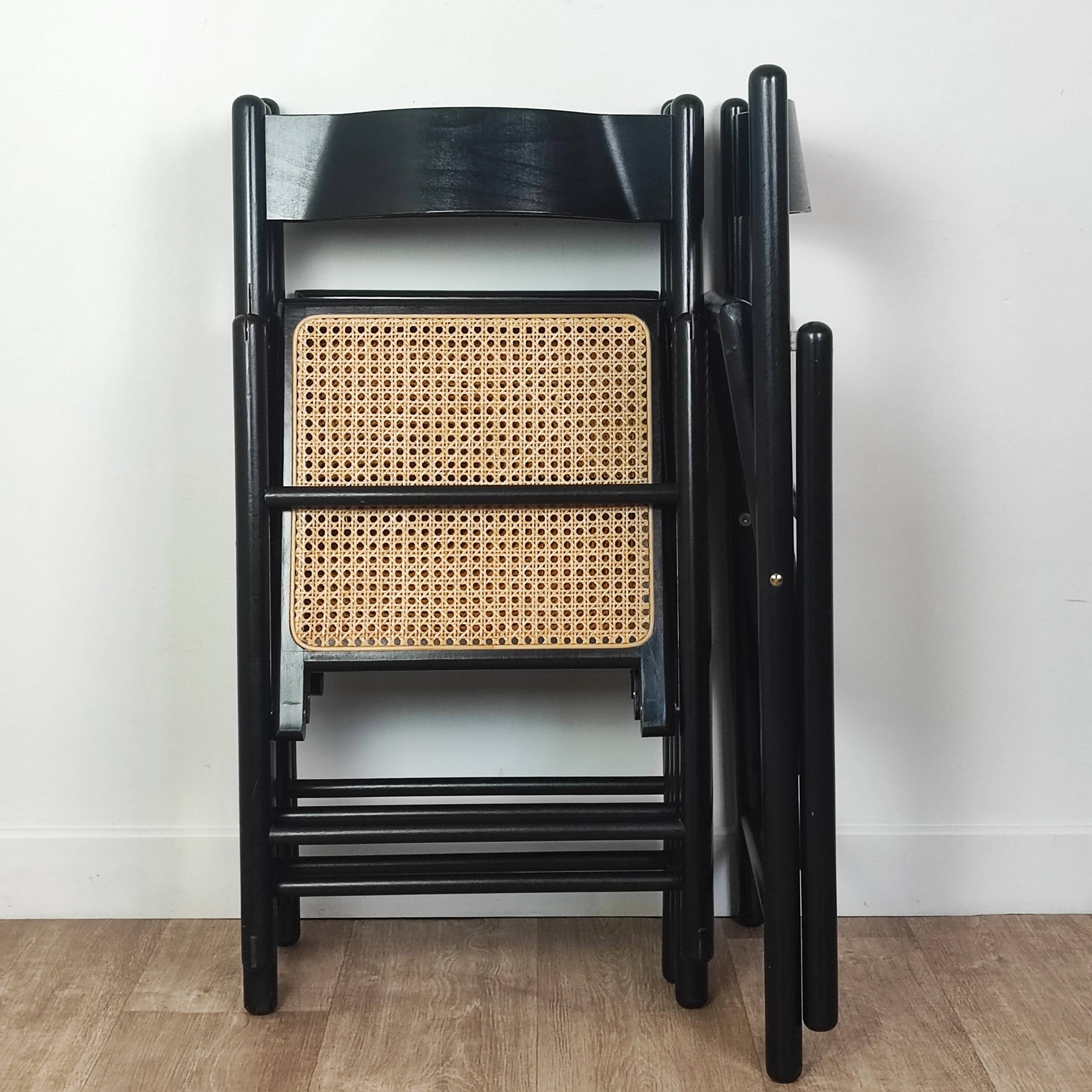 4 chaises pliantes bois et rotin