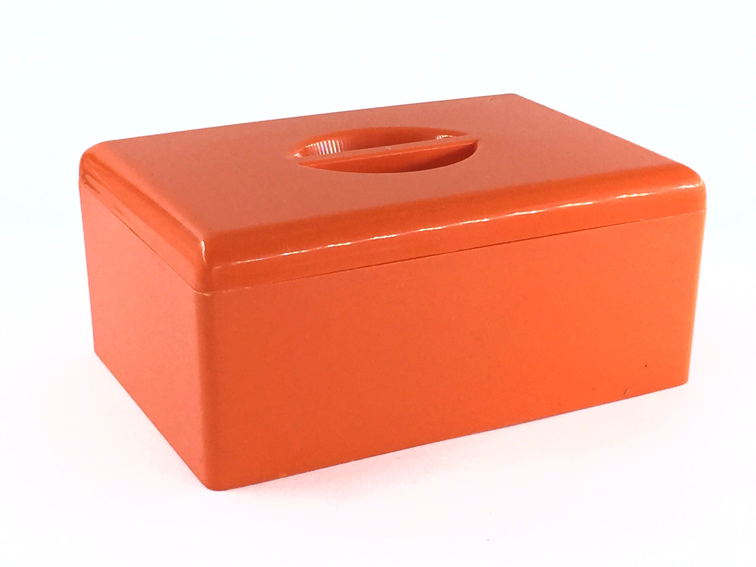 Vintage 70s box in orange plastic