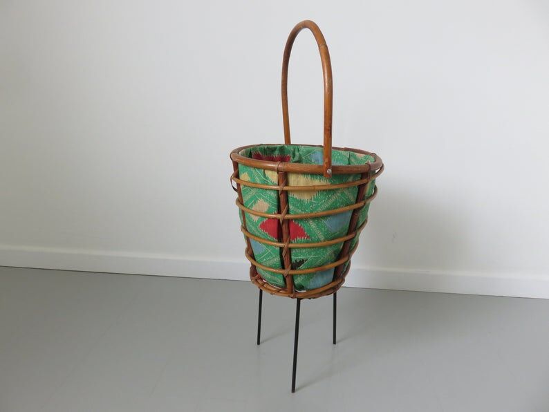 60s 70s rattan tripod worker