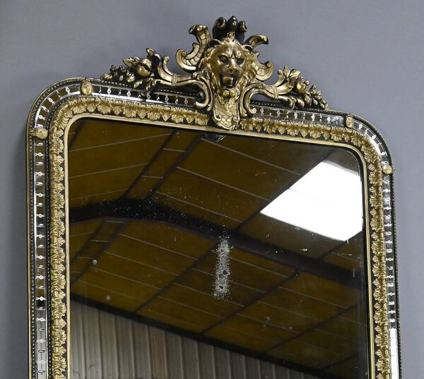 Grand Miroir à Parcloses en Bois doré et Bois noirci, style Napoléon III –