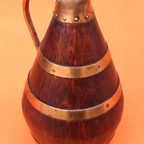 1940s Cider barrel pitcher Oak wood encircled with riveted copper