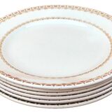 1950s set of 6 cheese/dessert plates, earthenware with gold frieze decoration.