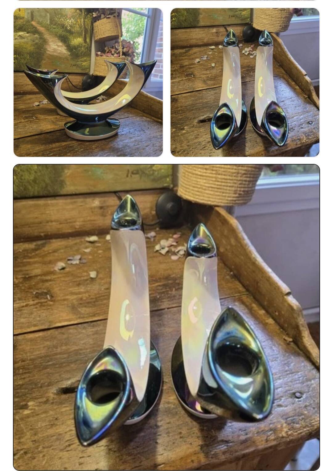 Magnifique Paire De Bougeoirs En Verceram 1950