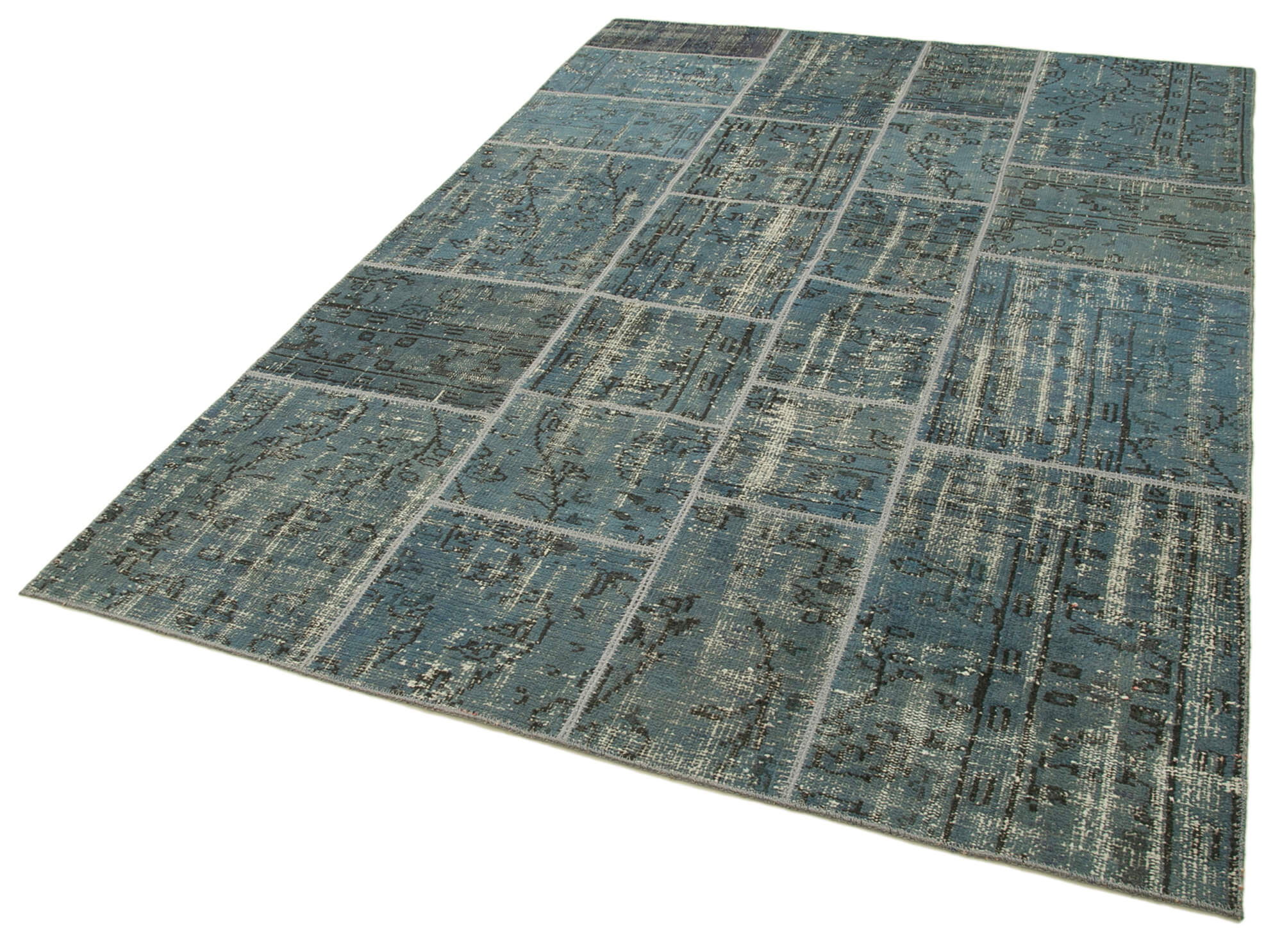 Handmade anatolian vintage 171 cm x 240 cm blue patchwork carpet