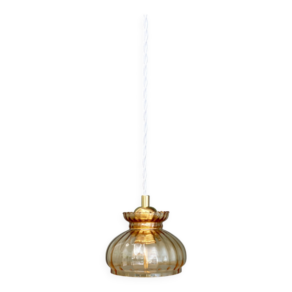 Suspension abat -jour vintage en verre ambré