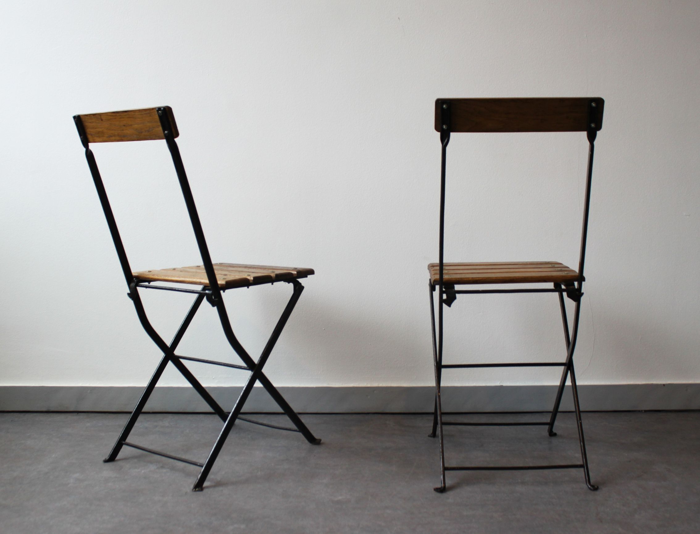 Pair of folding bistro chairs, France, 1930