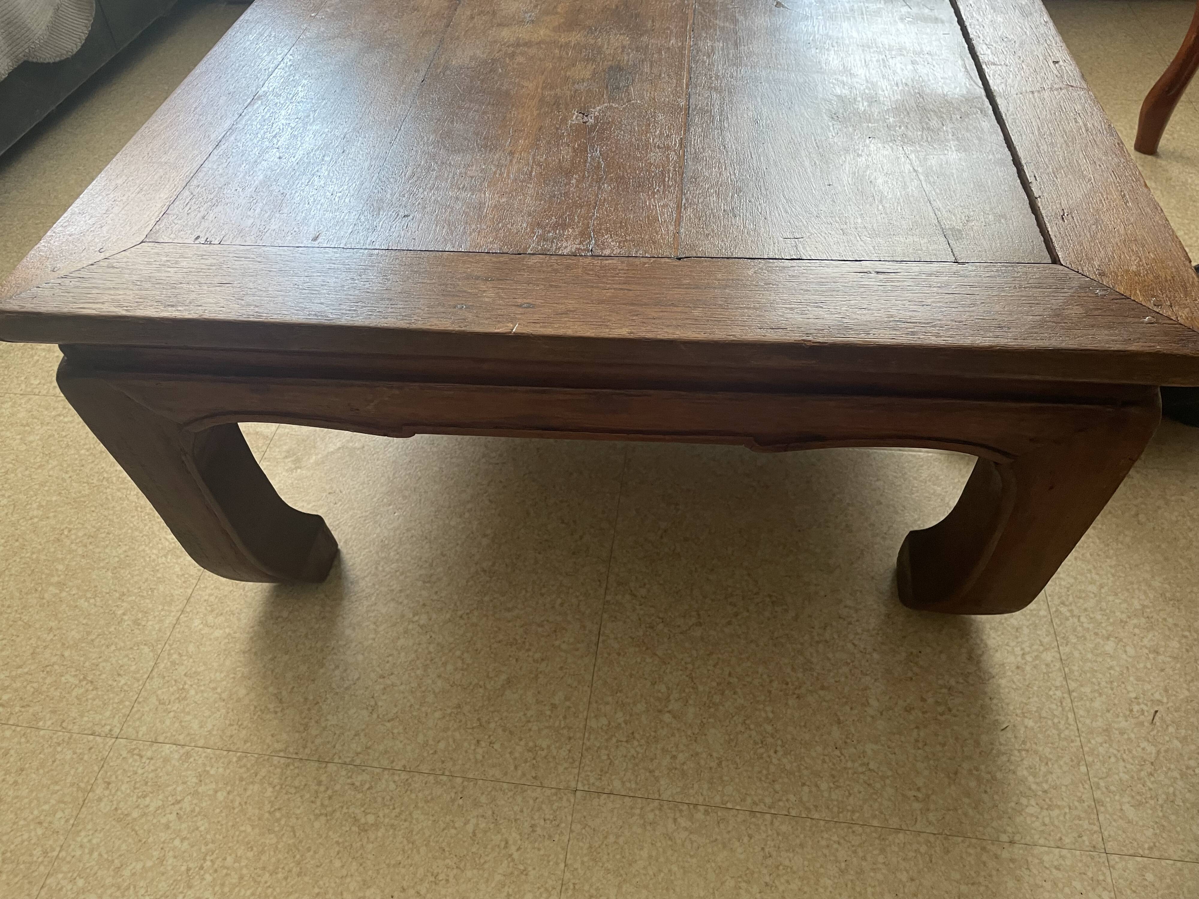 Ancient Chinese kang table – solid elm, horse hoof legs