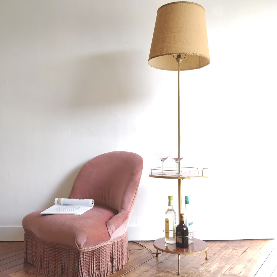 Lampadaire bar vintage formica et doré