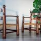Oak and rush armchair, brutalist style, Charles Dudouyt, 1940s