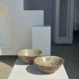 Duo of ceramic bowls interior glazed exterior matt raw earth