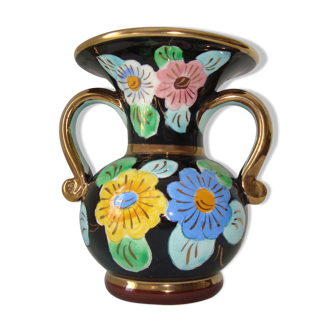 Ceramic Vase Cerdazur Monaco Patterns Flowers Multicolored and Gold