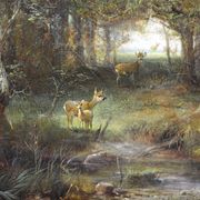 Ludwig Sellmayr - Stag with doe and fawn in the forest around 1880