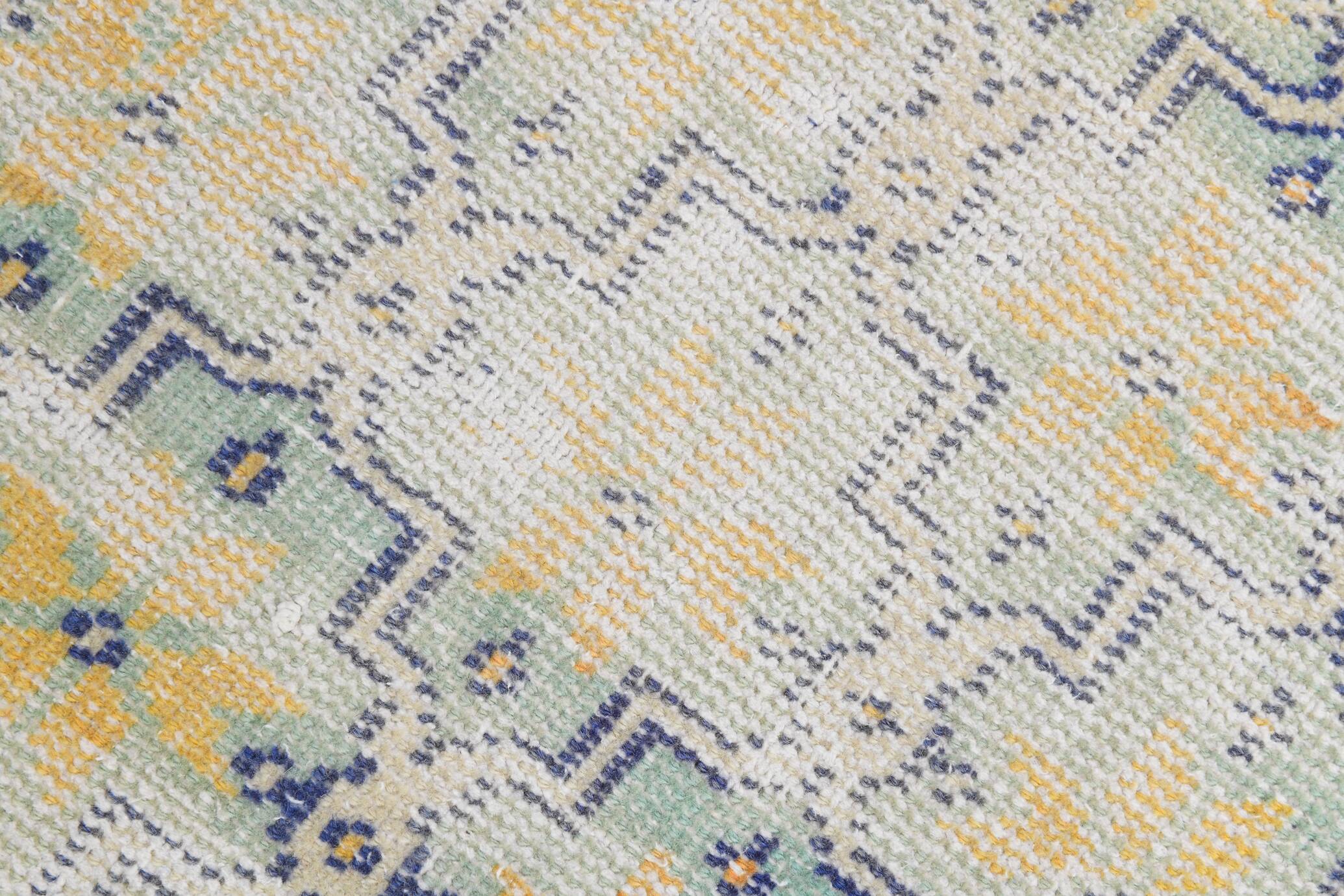 2x10 Blue & Yellow Vintage Runner Rug 73x328Cm
