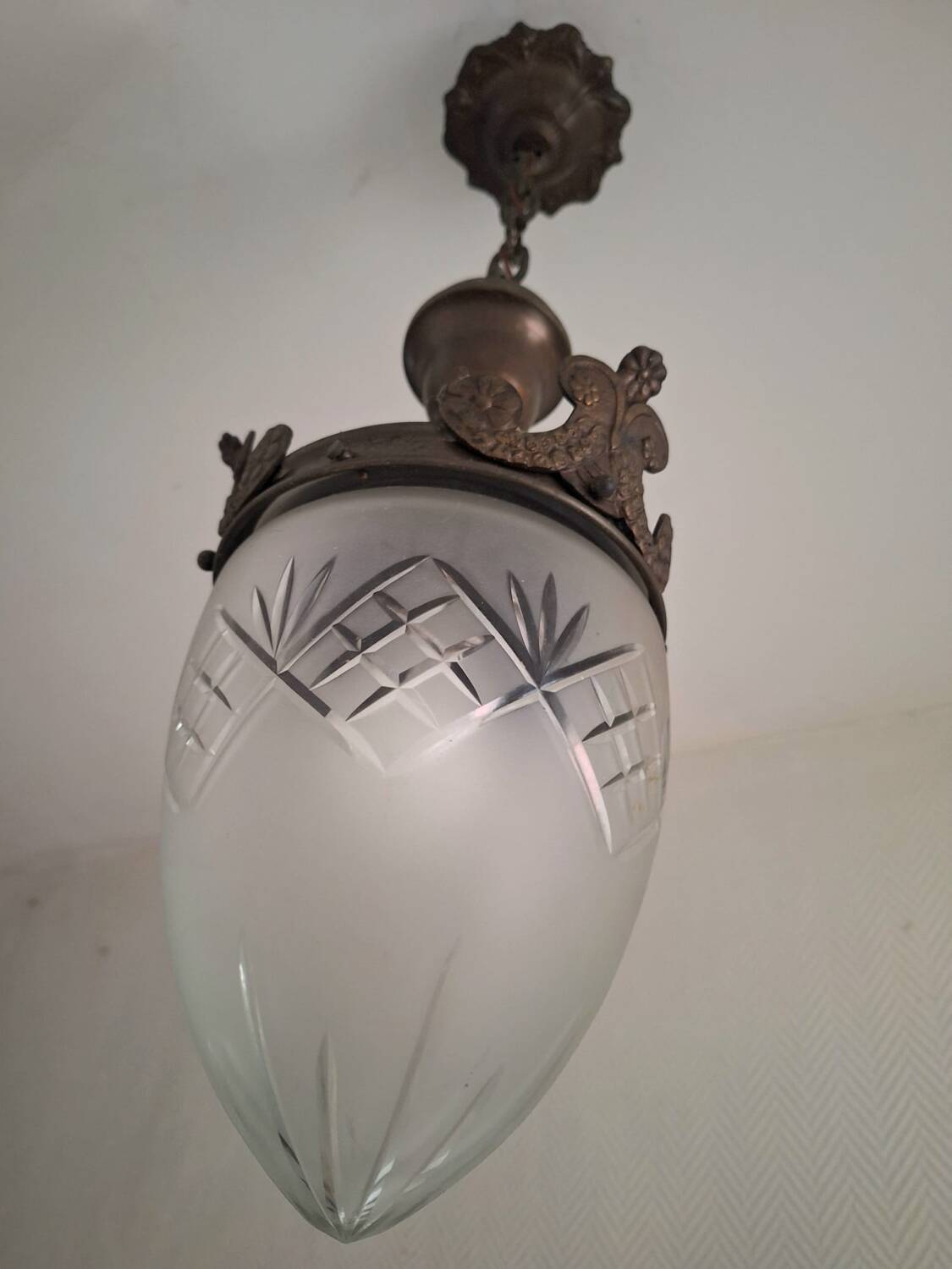 Art deco acorn hanging light fixture, antique chandelier