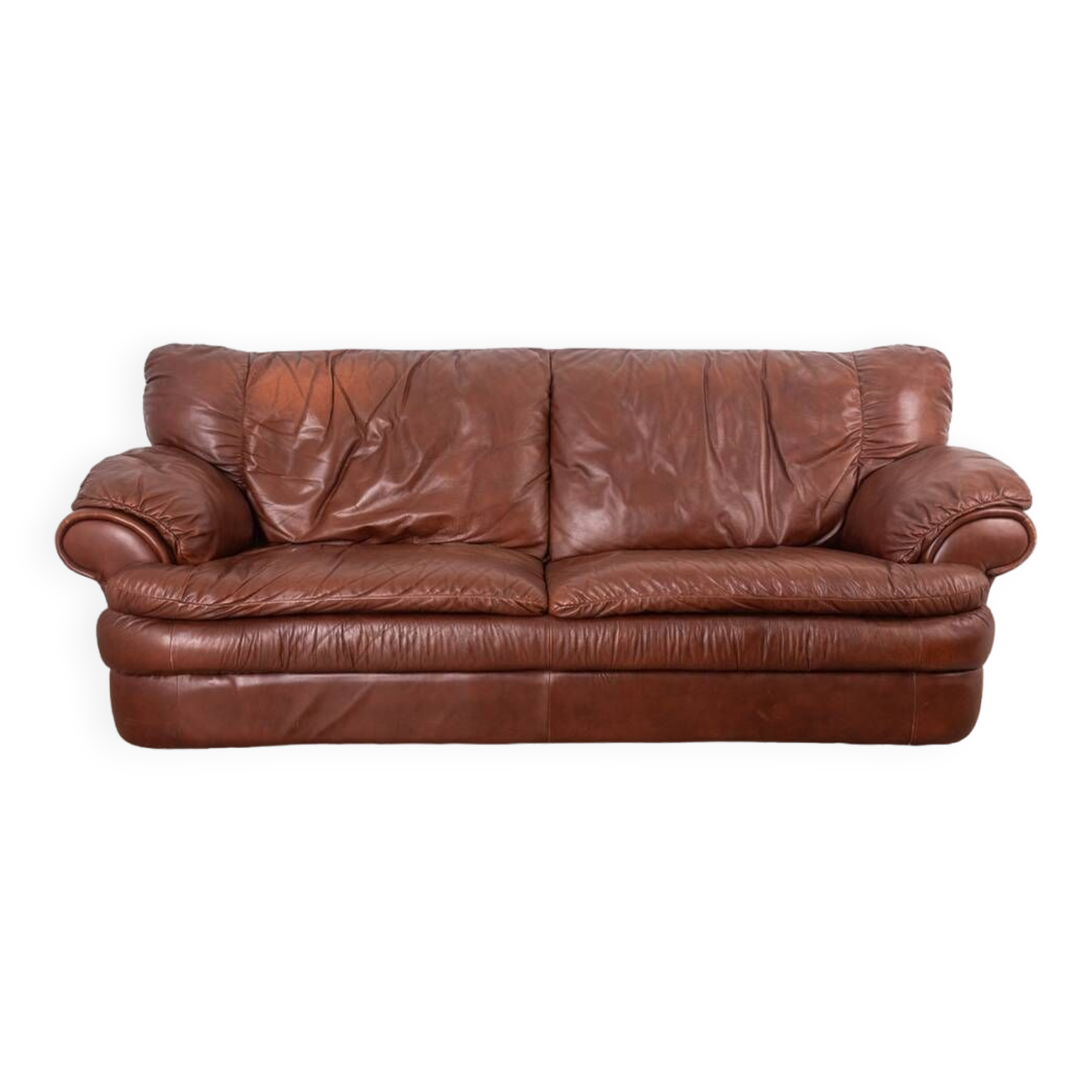 Vintage sofa from the 70s in genuine brown leather italian design