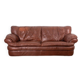 Vintage sofa from the 70s in genuine brown leather italian design