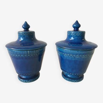 Pair of covered ceramic pots by Pol Chambost.