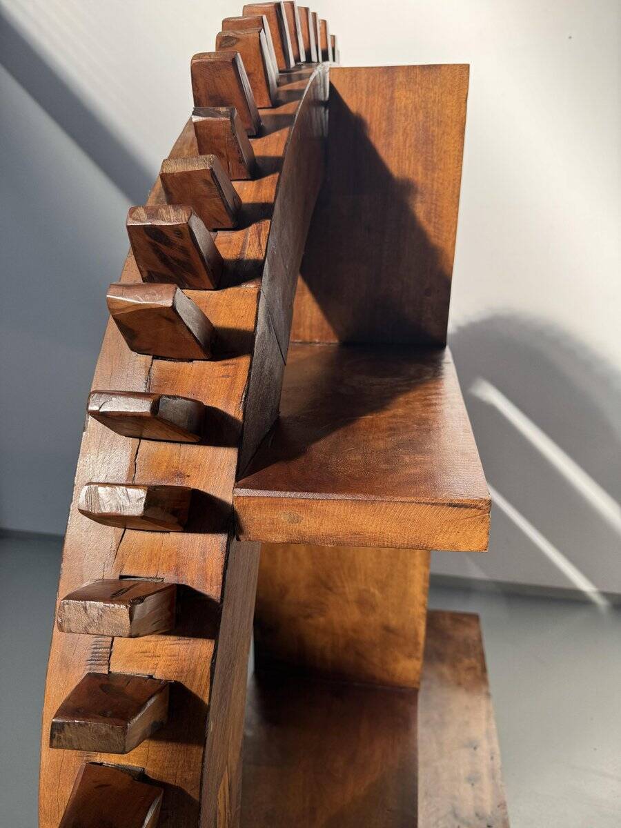 Vintage Brazilian folk art handmade round wall cabinet in Cumaru wood, 1960s