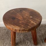 Pair of wooden tripod foot stools