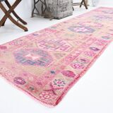 3x10 Rug For Hallway Pink Blue Vintage Runner Rug, 85x318Cm