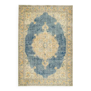 1970s Vintage Turkish Oushak Handmade Wool Cotton Orange Area Rug 205x304