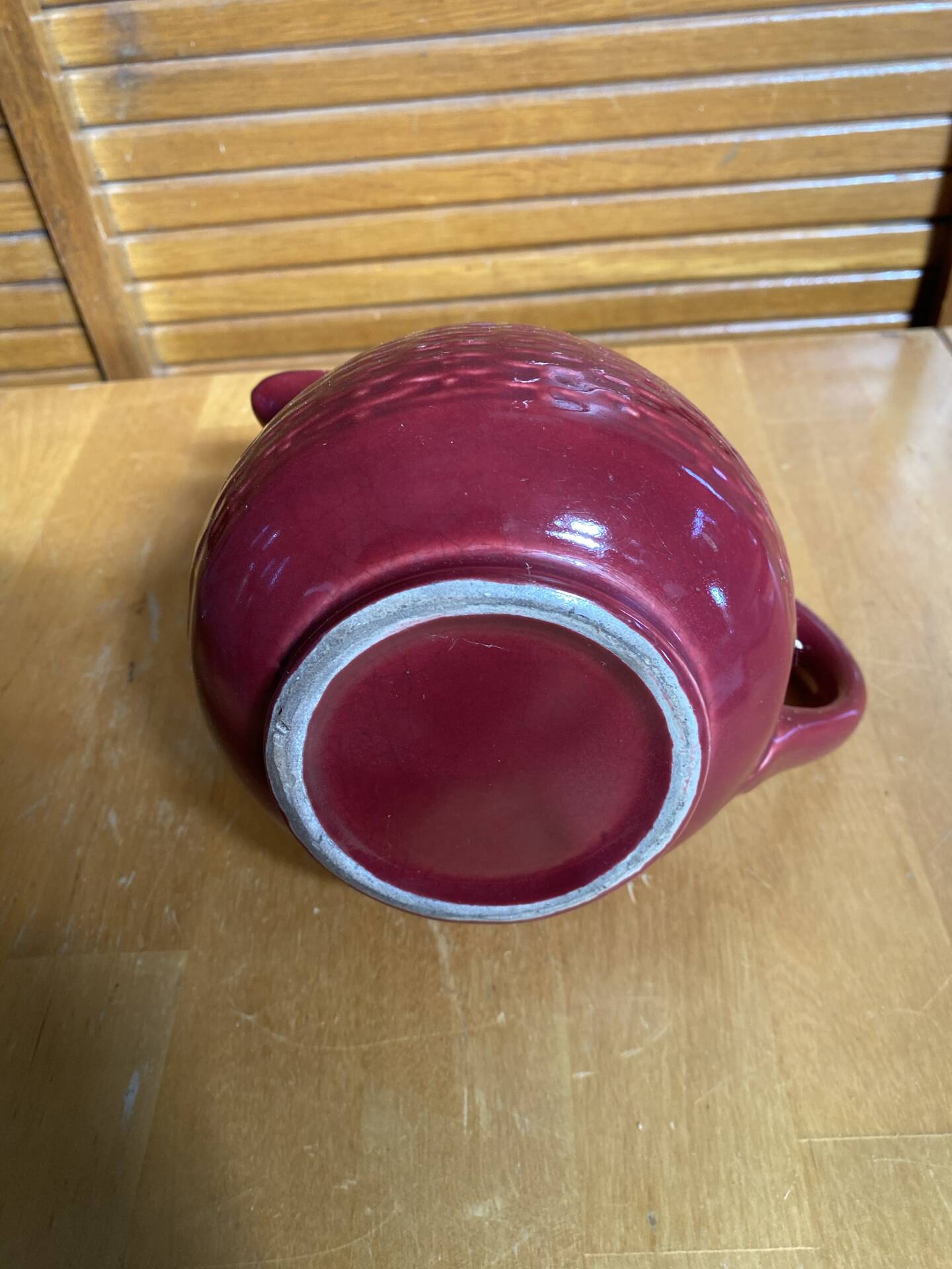 Old Red Ceramic Jug Woven Willow Style Vintage #E336