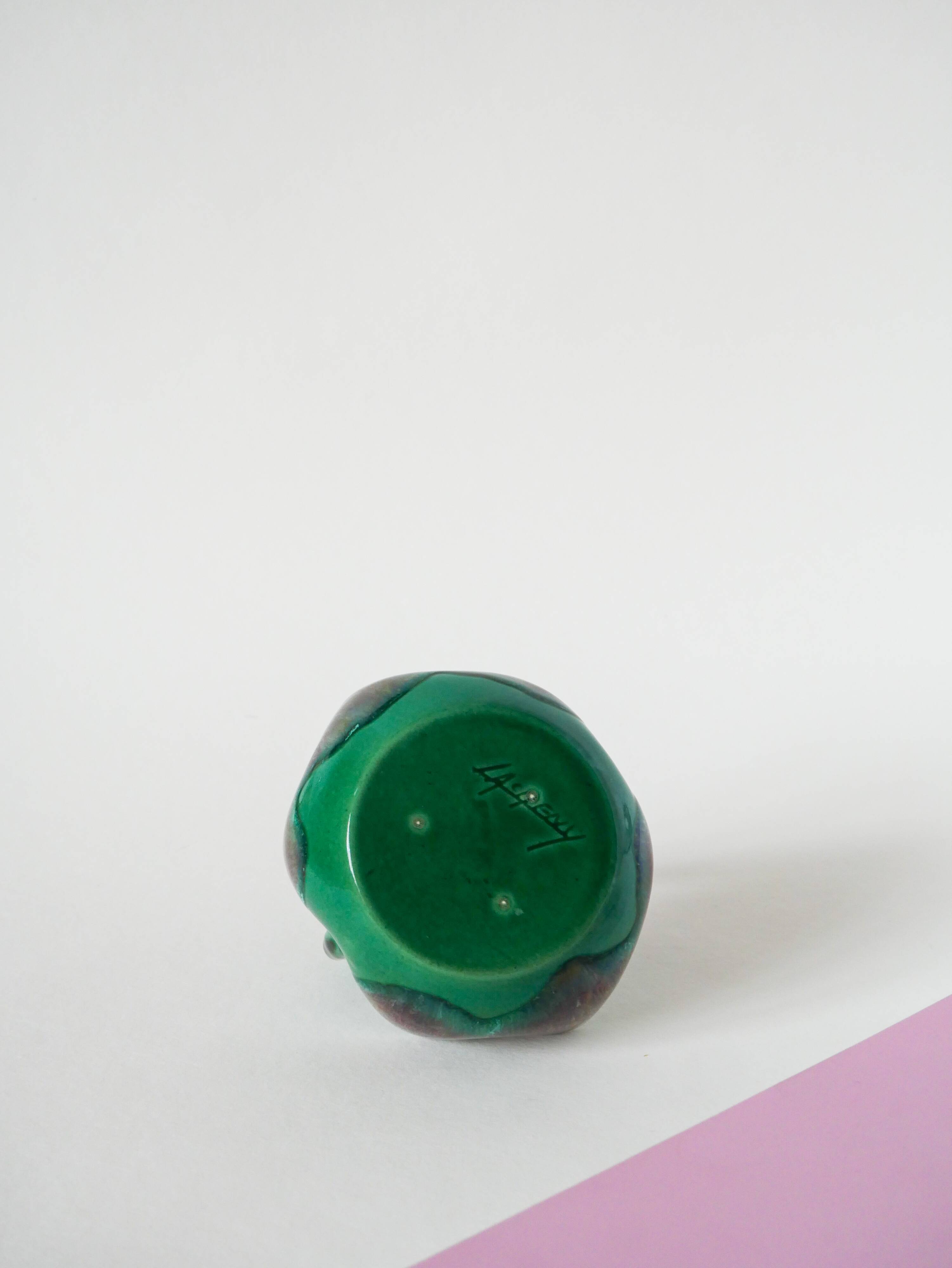 Green ceramic pocket tray, signed, 1970