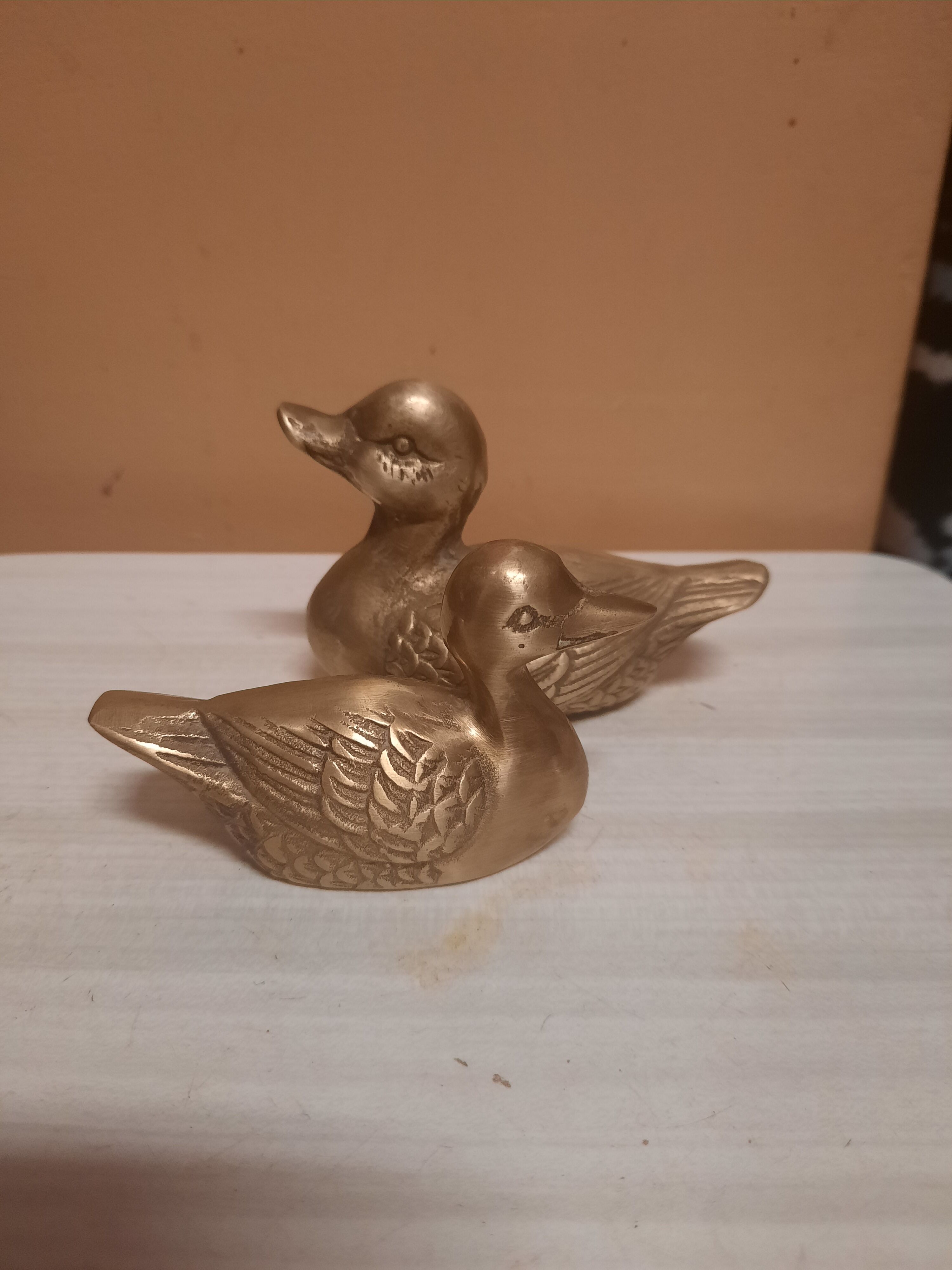 Set of two brass ducks
