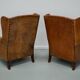 Old Patinated Dutch Cognac Colored Leather Club Chair, Set of 2
