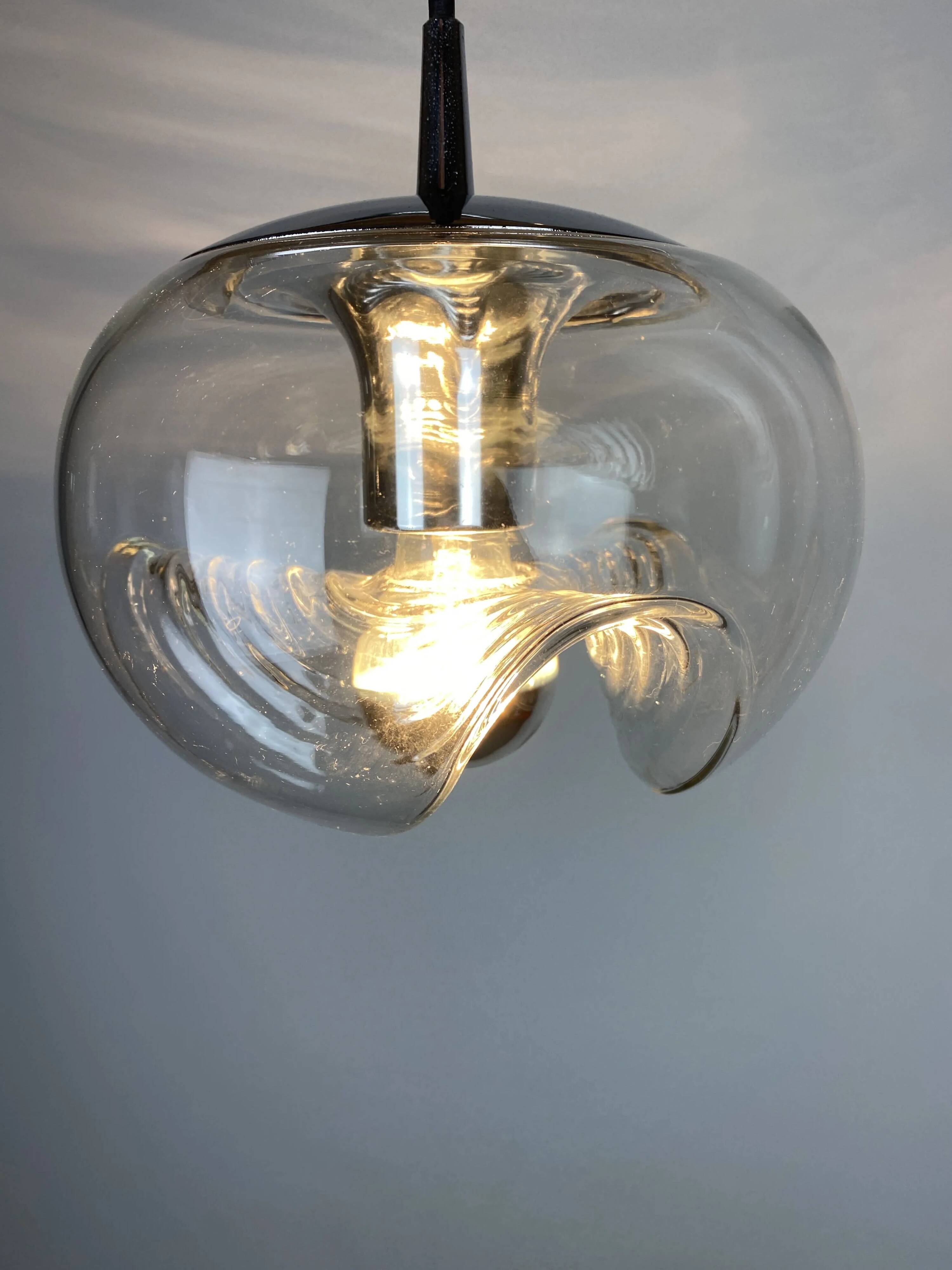 Peill & Putzler Futura suspension in ribbed glass and chrome 1970