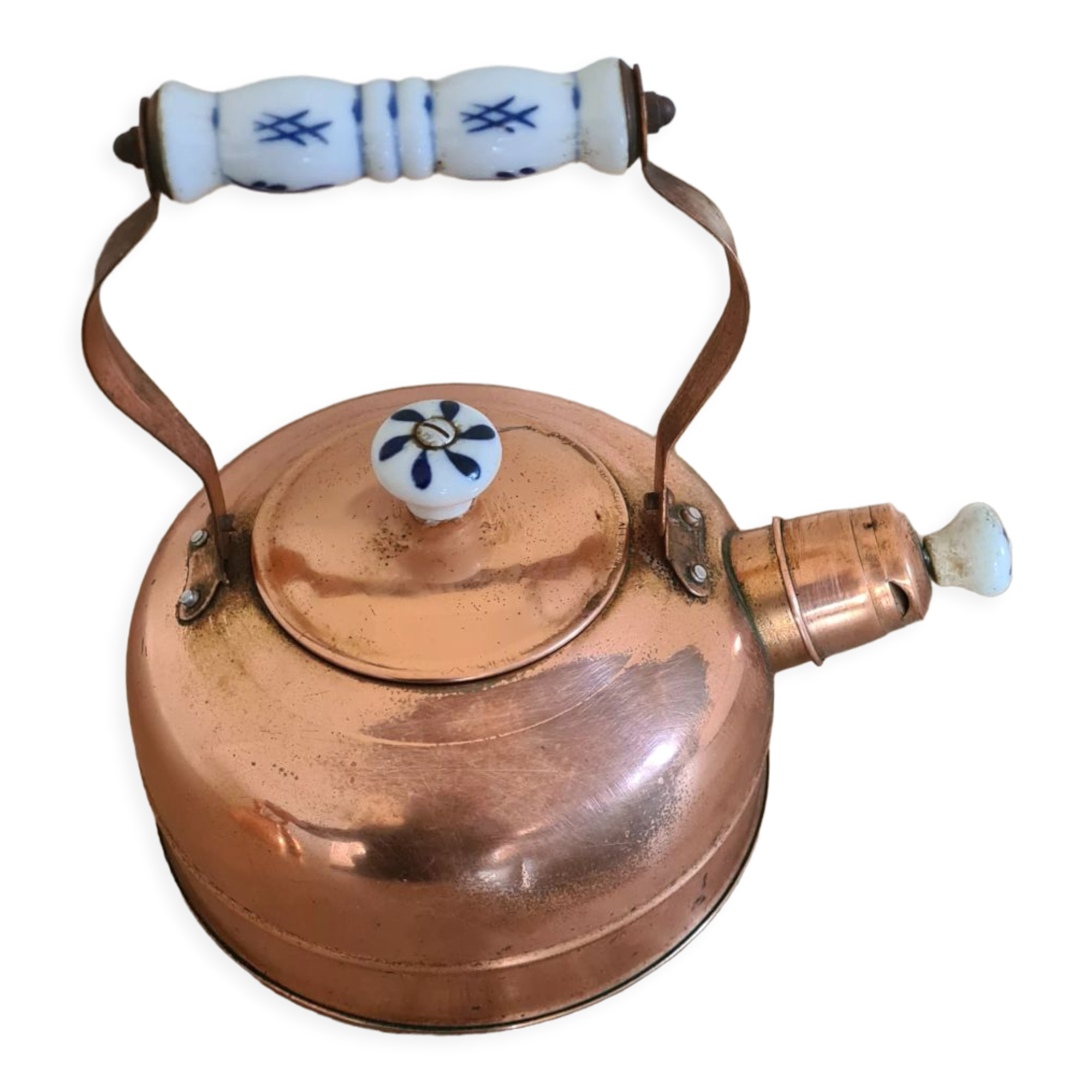 Old copper and porcelain teapot