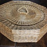 Vintage Octagonal Wicker Basket with Lid